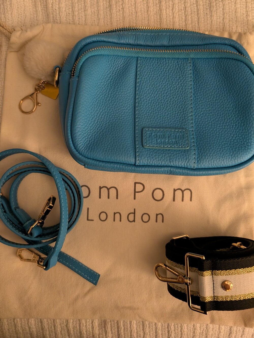 Pom Pom London Original Crossbody Bag Cabana Blue & Bonus Strap